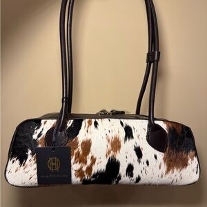 NWT House of Harlow 1960 Cowhide Cow Calf Hair Genuine Leather Long Shoulder Bag